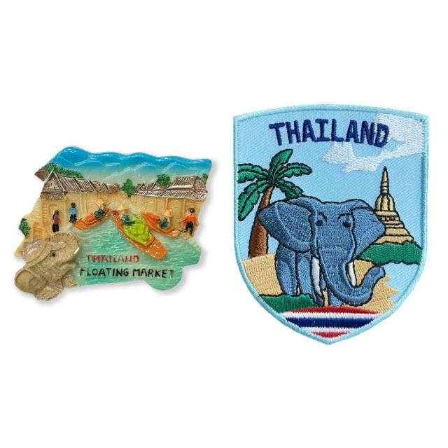 【A-ONE 匯旺】泰國 水上市場 綠冰箱裝飾磁鐵+泰國 大象 臂章2件組彩色磁鐵 冰箱磁鐵(C173+188)