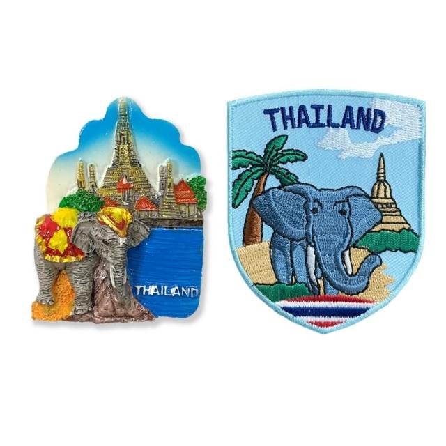 【A-ONE 匯旺】泰國寺廟大象質感磁鐵+泰國 大象 文青電繡2件組 fb打卡地標 冰箱磁鐵(C174+188)