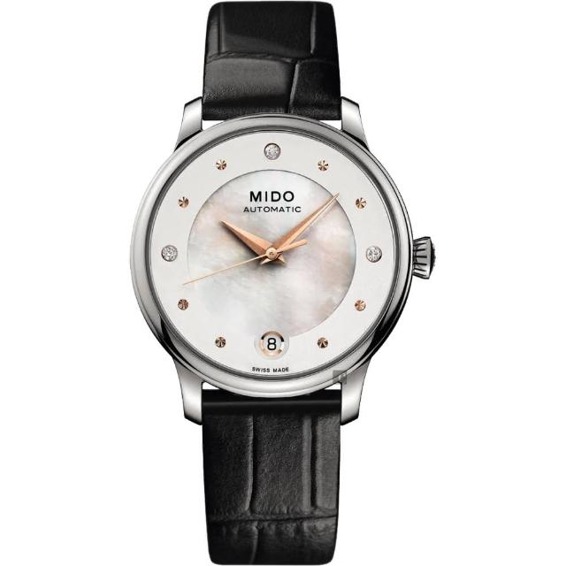 【MIDO 美度】官方授權M1 BARONCELLI 永恆系列機械女錶 套錶組-珍珠貝x黑錶帶(M0392071610600)