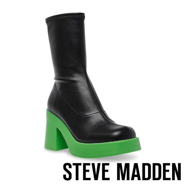 【STEVE MADDEN】UPTAKE 撞色厚底台拉鍊中筒靴(綠色)