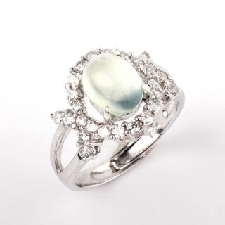 【寶石方塊】天然葡萄石戒指-925銀飾-優雅清淡-活圍設計