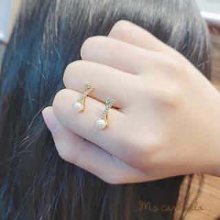 【焦糖小姐 Ms caramelo】925純銀 鋯石&貝珠 耳環(交叉耳環)