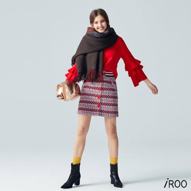 【iROO】幾何圖騰織帶設計短裙