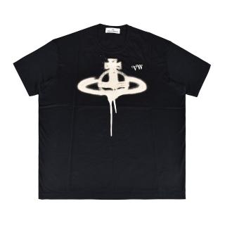 【Vivienne Westwood】Vivienne Westwood縮寫刺繡LOGO土星印花設計純棉短袖T恤(男款/黑)