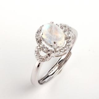 【寶石方塊】天然藍光月光石戒指-925銀飾-青藍冰水-活圍設計