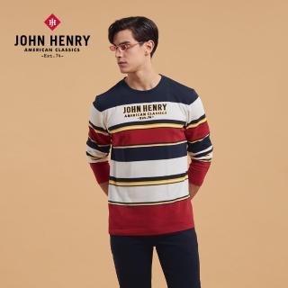 【JOHN HENRY】印字彩色橫條長袖針織衫
