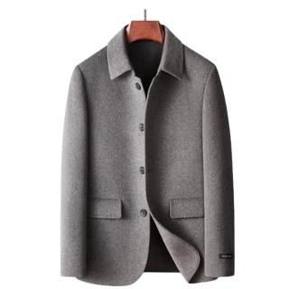 【巴黎精品】毛呢外套短版大衣(羊毛雙面呢加厚翻領男外套3色p1ac31)