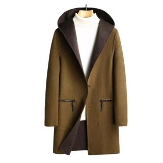 【巴黎精品】毛呢外套中長版大衣(連帽雙面穿羊毛保暖男外套2色p1ac72)
