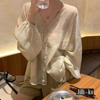 【JILLI-KO】夏季新款設計感小眾襯衫薄款空調防曬外套-F(杏/白)