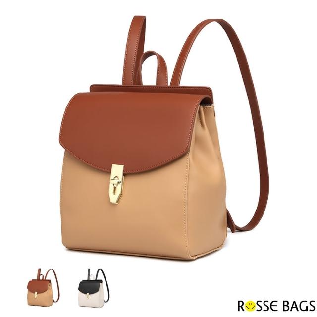 【Rosse Bags】撞色時尚潮流軟皮後背包(現+預  黑色／棕色)