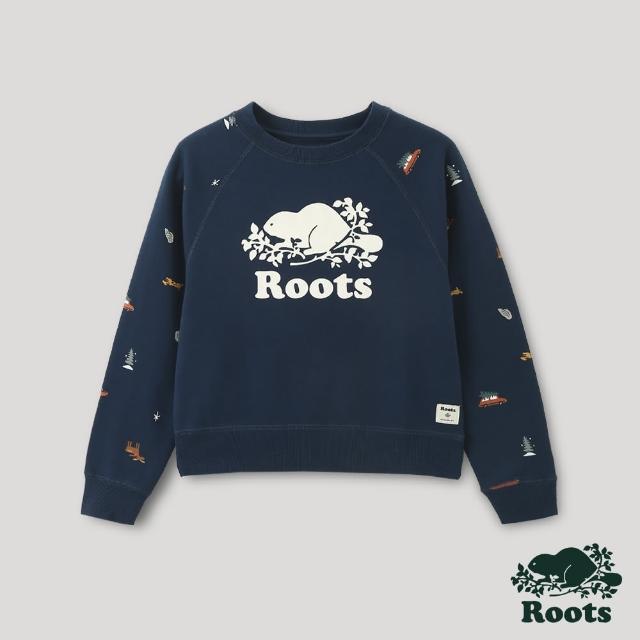 【Roots】Roots大童-經典傳承系列 溫馨佳節印花圓領上衣(深藍色)