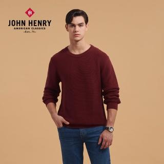 【JOHN HENRY】圓領橫織紋針織衫-酒紅