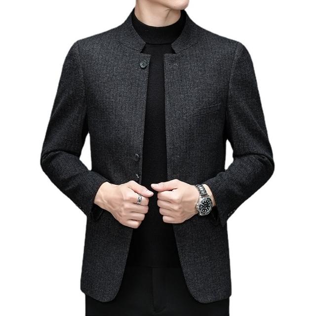 【米蘭精品】西裝外套修身西服(立領條紋休閒中式男外套74da7)