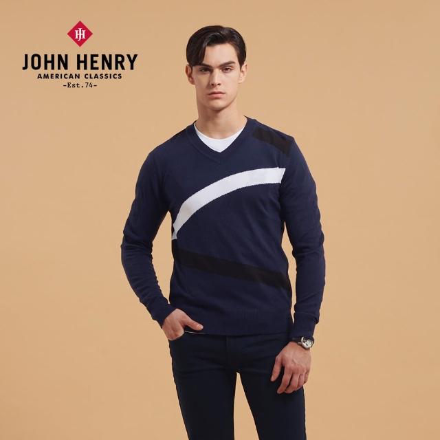 【JOHN HENRY】黑白色條長袖針織衫