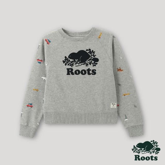 【Roots】Roots大童-經典傳承系列 溫馨佳節印花圓領上衣(灰色)