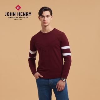 【JOHN HENRY】雙v車線長袖針織衫-酒紅