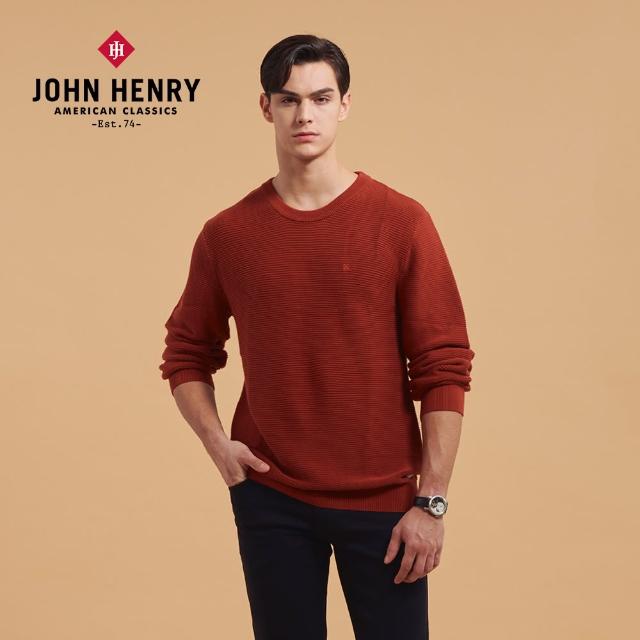 【JOHN HENRY】圓領橫織紋針織衫-深橘