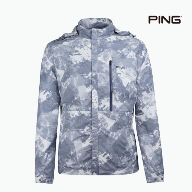 【PING】男款印花防風防潑水風衣外套-灰(GOLF/高爾夫/PC22215-83)