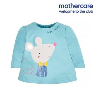 【mothercare】專櫃童裝 領結小鼠長袖上衣-藍(3-6個月)