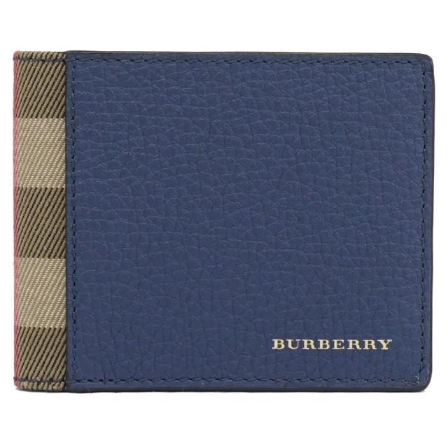 【BURBERRY 巴寶莉】英系經典棉麻格紋皮革拼接6卡短夾(黑)