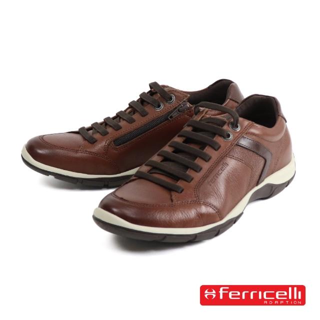 【Ferricelli】內側拉鍊造型真皮休閒鞋 棕色(F42560-BR)