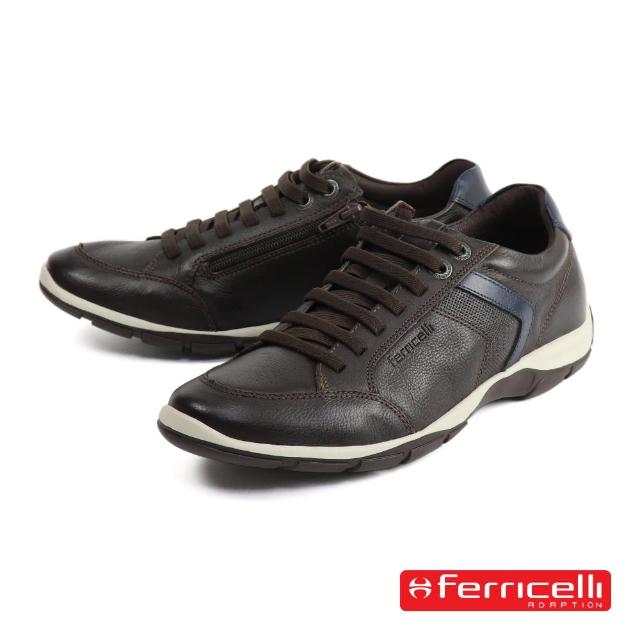 【Ferricelli】內側拉鍊造型真皮休閒鞋 深棕色(F42560-COFF)