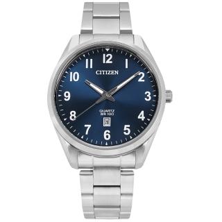 【CITIZEN 星辰】簡約時尚 日期 防水100米 日本機芯 不鏽鋼手錶 藍色 42mm(BI1031-51L)