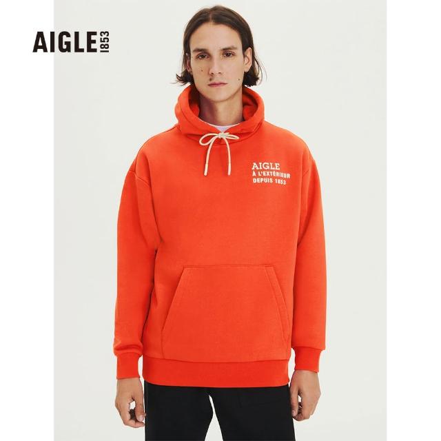 【AIGLE】男 有機棉兜帽長袖T恤(AG-FQ565A013 洋紅)