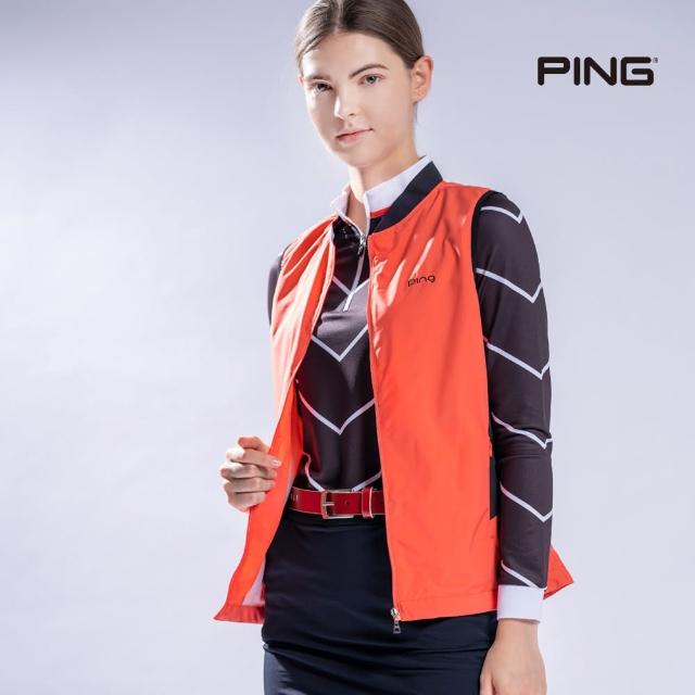 【PING】女款腰側剪接防潑水薄背心-橘紅(GOLF/高爾夫/RB22210-25)