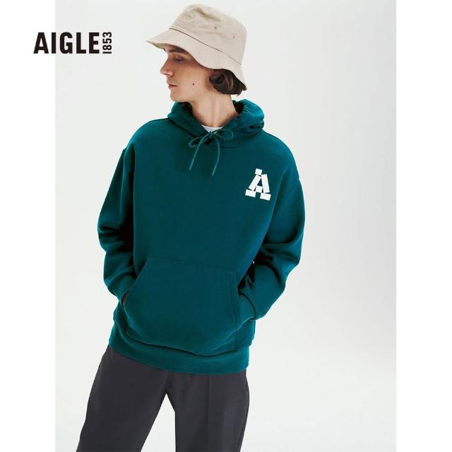 【AIGLE】男 有機棉兜帽長袖T恤(AG-FQ015A052 海軍藍)