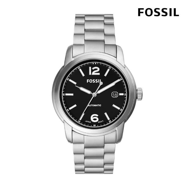 【FOSSIL 官方旗艦館】Heritage 簡約復古日曆機械手錶 銀色不鏽鋼鍊帶 43MM ME3223
