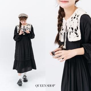 【Queenshop】女裝 上衣 日系 簍空設計花型編織綁帶領片 現+預 01097414
