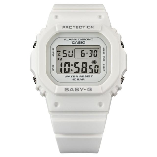 【CASIO 卡西歐】BABY-G 纖薄經典方形電子錶-清新白-BGD-565-7