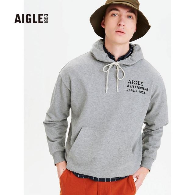 【AIGLE】男 有機棉兜帽長袖T恤(AG-FQ565A123 希瑟灰)
