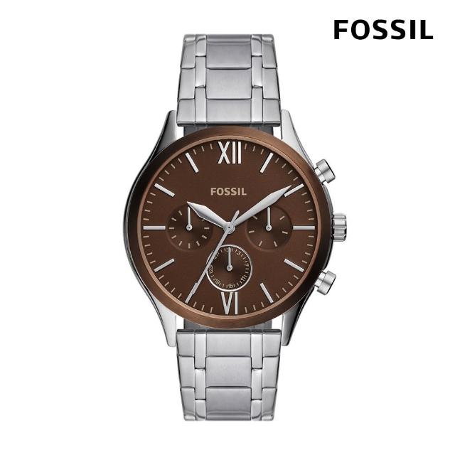 【FOSSIL 官方旗艦館】Fenmore 現代風尚計時指針手錶 銀色不鏽鋼鍊帶 44MM BQ2717
