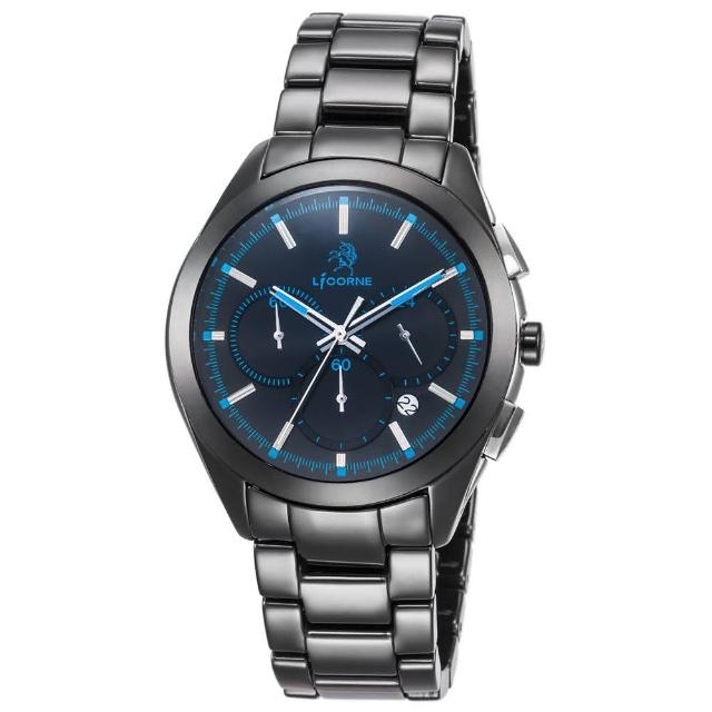 【LICORNE】力抗錶 都會時尚三眼手錶 黑藍x黑/43mm