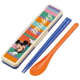 【小禮堂】Disney 迪士尼 米奇 盒裝兩件式餐具組 Ag+ - 彩色色塊款(平輸品)