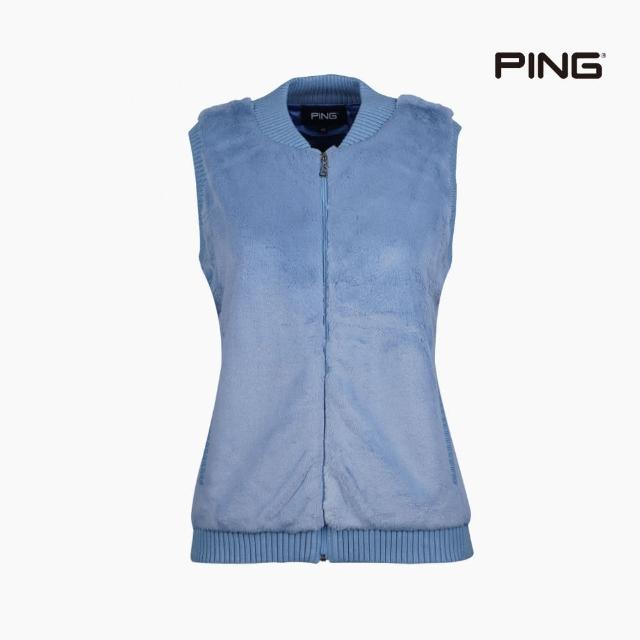 【PING】女款素面休閒刷毛背心-藍(蓄熱保溫/GOLF/高爾夫/RB22211-55)