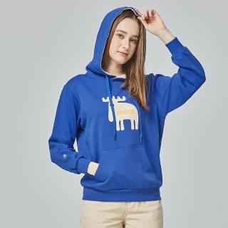 【moz】瑞典 萌樣駝鹿印花雙色帽T-寶石藍 女款(亞洲版)