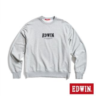 【EDWIN】男裝 人氣復刻款 立體繡花厚長袖T恤(麻灰色)