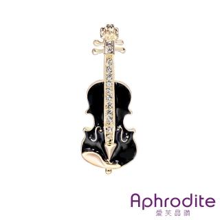 【Aphrodite 愛芙晶鑽】黑色滴釉美鑽鑲嵌大提琴造型胸針(滴釉胸針 美鑽胸針 大提琴胸針)