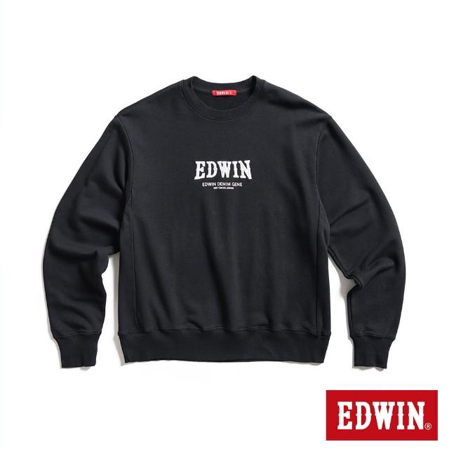 【EDWIN】男裝 人氣復刻款 立體繡花厚長袖T恤(黑色)