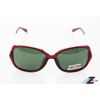 【Z-POLS】名牌風格氣質紅搭時尚圖騰水鑽邊框 墨綠Polarized寶麗來偏光抗UV400太陽眼鏡(時尚有型好穿搭)