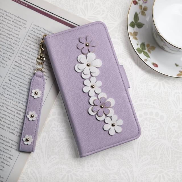 【Aguchi 亞古奇】Apple iPhone 11 6.1吋 花語 鉚釘立體花朵手機皮套- 柔紫(附皮質璀璨吊飾)