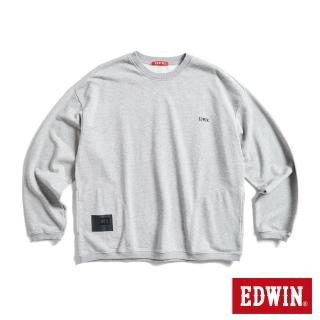 【EDWIN】男裝 人氣復刻款 仿皮牌雙口袋厚長袖T恤(麻灰色)