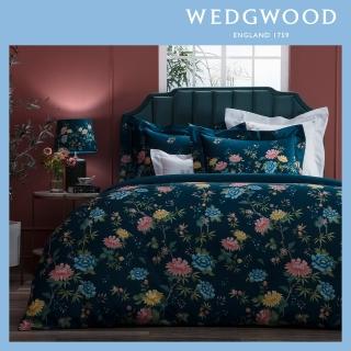 【WEDGWOOD】義大利300織長纖棉印花被套枕套組- 藍彩花園(雙人)