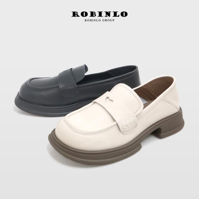 【Robinlo】甜心簡約素面鬆糕厚底樂福鞋LEANN(奶油白/法式黑)