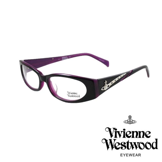 【Vivienne Westwood】時尚晶鑽大理石花紋光學眼鏡(黑/紫 VW137_03)