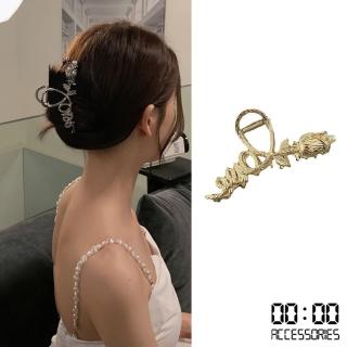 【00:00】珍珠髮夾 鬱金香髮夾/韓國設計優雅金屬珍珠鬱金香造型髮夾 抓夾 馬尾夾(2色任選)
