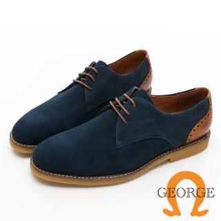 【GEORGE 喬治皮鞋】Amber系列 絨面牛皮雙配色生膠底綁帶紳士鞋 -藍 215005BW-70